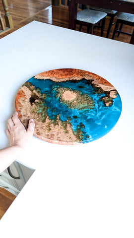 Wood and Resin Lazy Susan with Sea Turtles