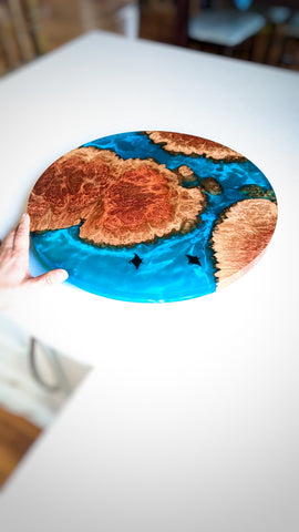 Wood and Resin Lazy Susan with 2 Manta Rays