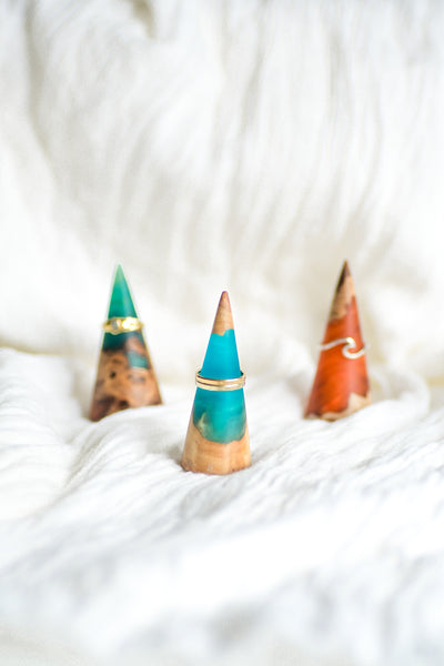 Wood and Resin Ring Cone - Blue