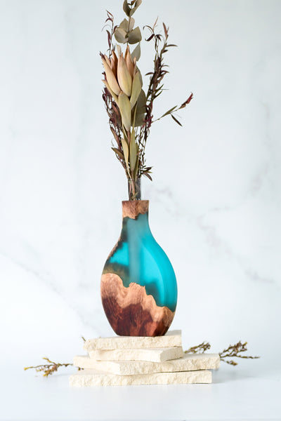 Wood and Resin Stem Vase Transparent