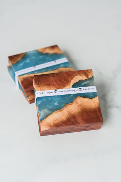 Wood and Resin Coasters Sky Blue 4 pack