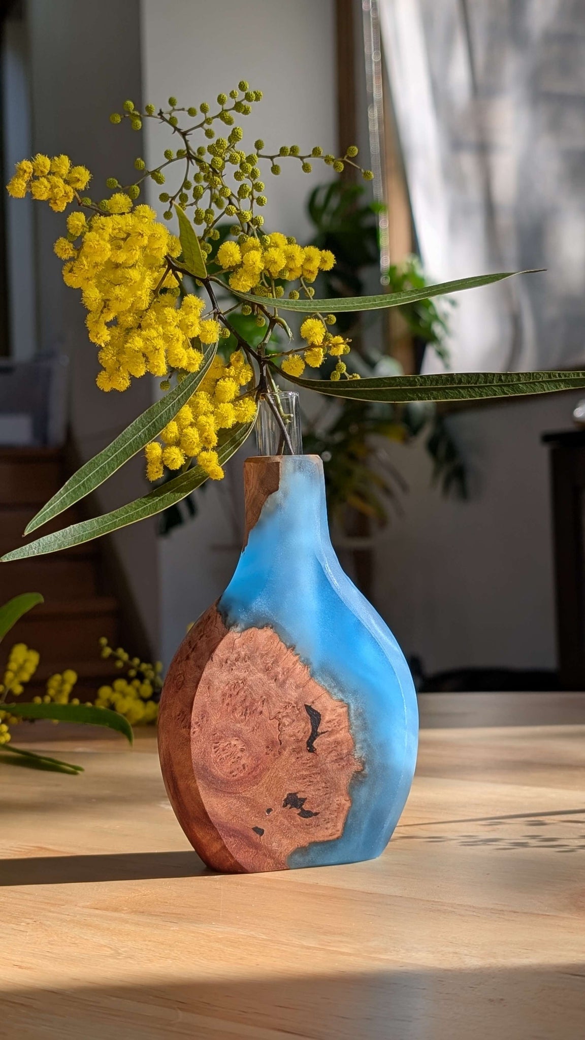 Blue Wood and Resin Stem Vase