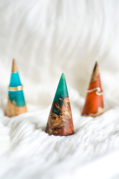 Wood and Resin Ring Cone - Green