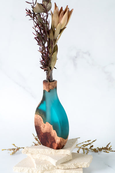 Wood and Resin Stem Vase Transparent