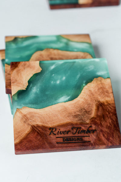 Wood and Resin Coasters in Green 4p