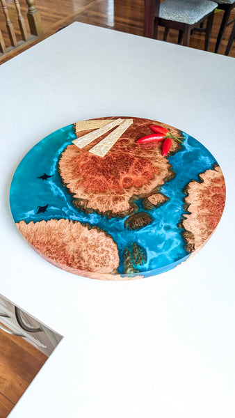 Wood and Resin Lazy Susan with 2 Manta Rays