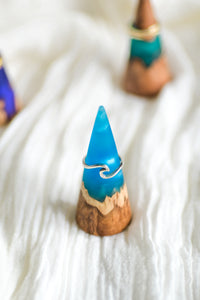 Wood and Resin Ring Cone - Light blue