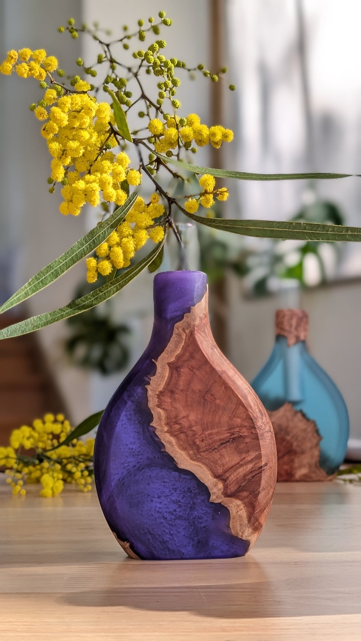 Purple Stem Vase from Burl and Resin