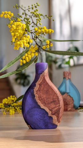 Purple Stem Vase from Burl and Resin