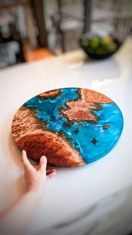 Wood and Resin Lazy Susan with Manta rays