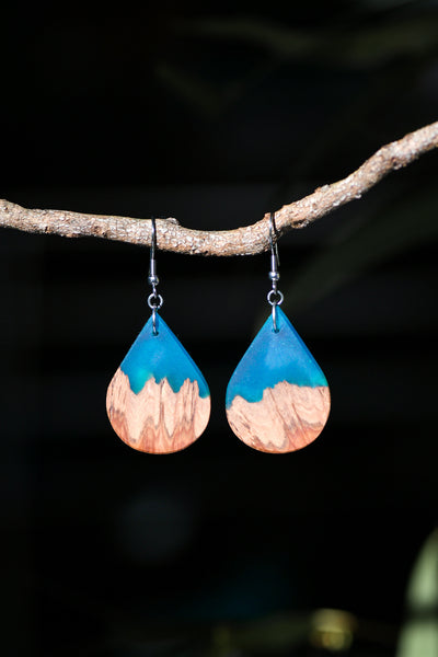 Wood and Resin Teardrop Earrings